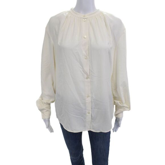 Boss Hugo Boss Tops - Boss Hugo Boss Women Basic Beige Button Up Blouse Long Sleeve Round Neck Size 8